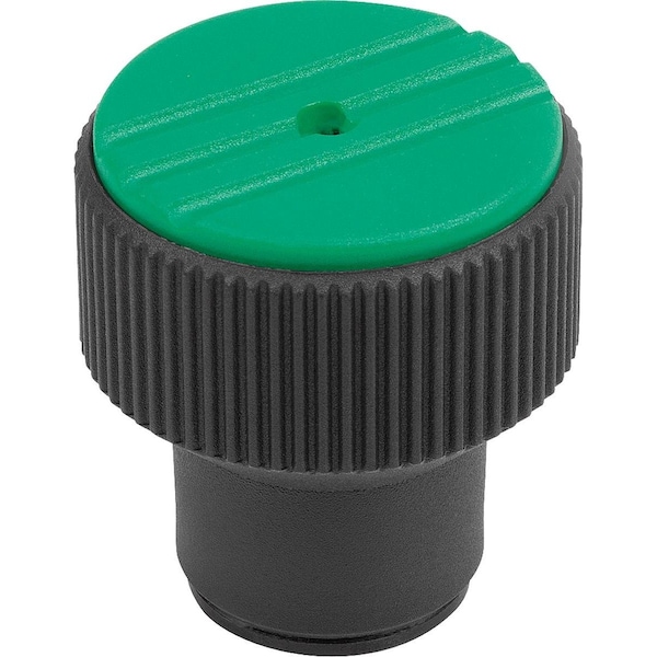 Torque Knurled Knob Size:3 D=M08, Thermoplastic Black Ral7021, Comp:Steel, Cap:Green Ral6032